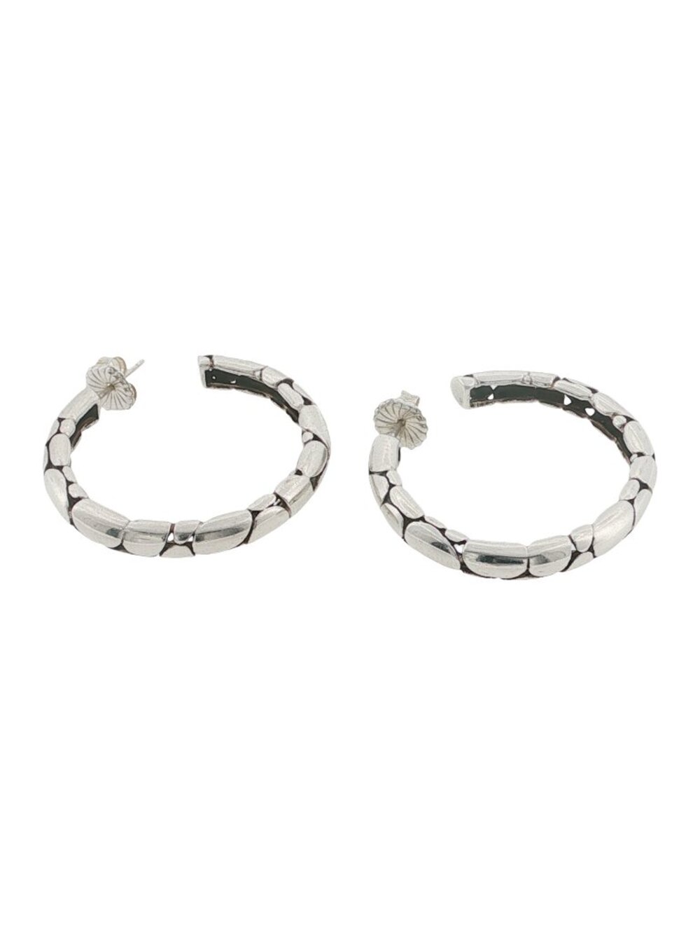 JOHN HARDY 925 Silver 38 mm Hieght Kali Pebble Large Hoop Earrrings